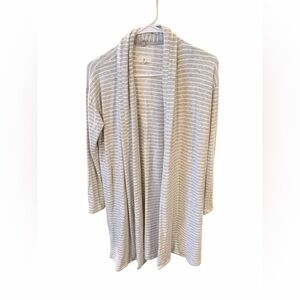 Lou & Grey Gray and White Striped Open Cardigan- XS